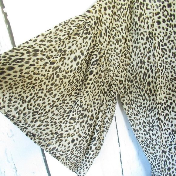 Umgee Kimono Cardigan Leopard Ruffle Bell Sleeve Plus Size Swim Suit Cover Up - Picture 5 of 9